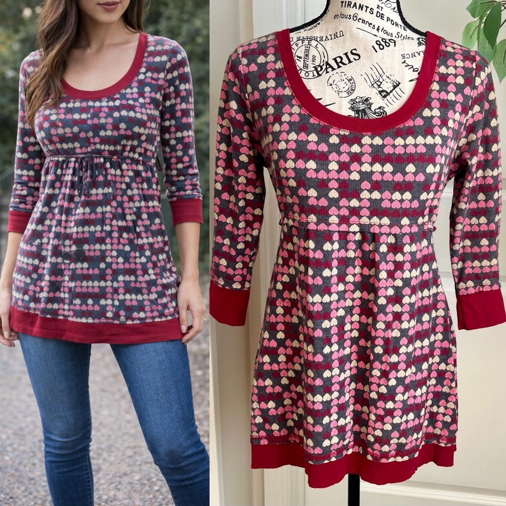 Spoiled Y2K Heart Print Knit Tunic Top Red Sz M